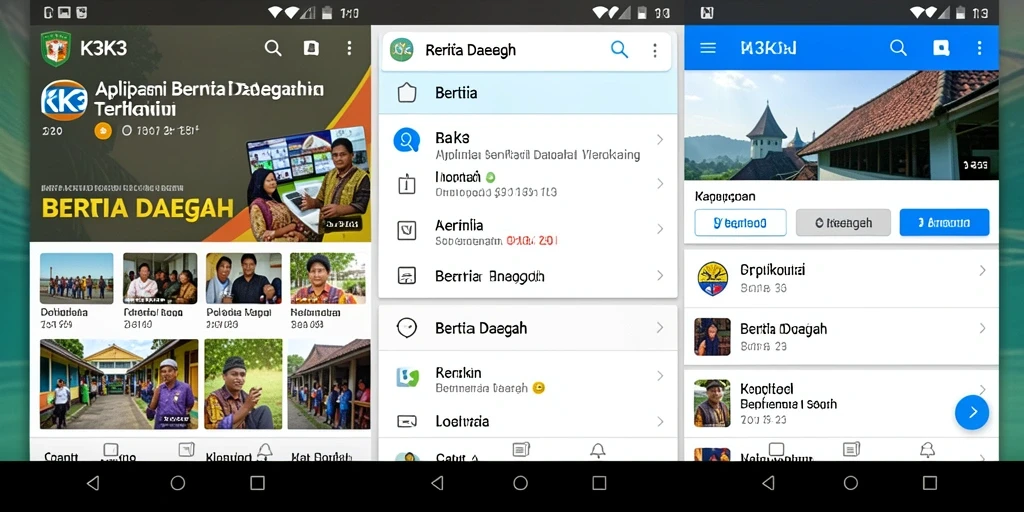 Tampilan antarmuka aplikasi Berita Daerah K3K3 yang menarik.